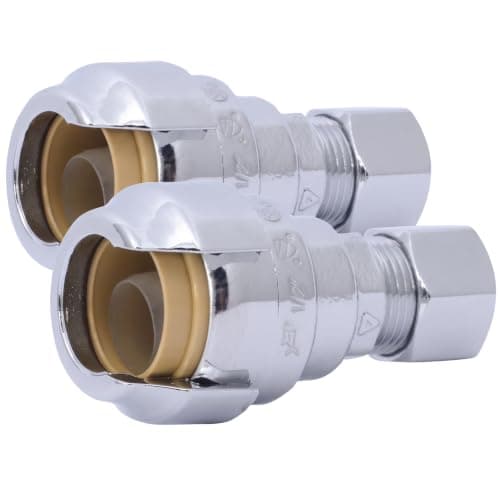 SharkBite 1/2 Inch (3/8 Inch OD) Barb Compression Adapter, Push To Connect Brass Plumbing Fitting, PEX Pipe, Copper, CPVC, PE-RT, HDPE, U637LFA (Pack of 2)