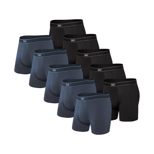 SAXX Underwear Co. Men's Daytripper Comfort Stretch Boxer Brief Fly 10-Pack, Black/Navy, Small