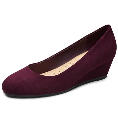 Trary Women's Wedges Heels for Women Pumps Round Toe Dressy Shoes Women Pumps Burgundy Size 11