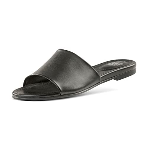 JATAREA Women’s Slip-On Flat Sandals with Round Open Toe | Dressy Summer Slides for Women - BEENA BLACK 7.5