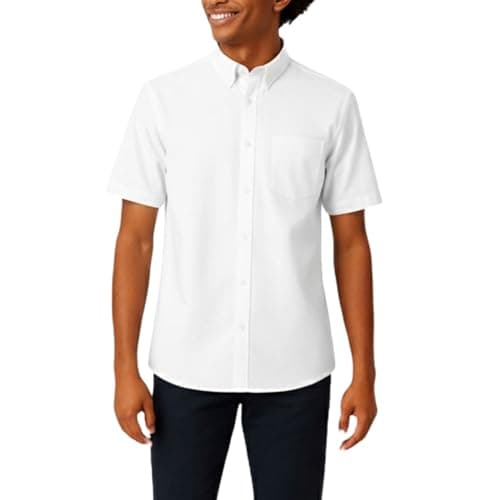 French Toast Men's Short Sleeve Poplin Dress Shirt, White, L