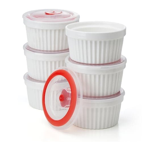 Sweese 6-Pack 8 oz Porcelain Ramekins with Lids, White Souffle Dishes for Baking, Creme Brulee Cups, Oven-Friendly Pudding Custard Bowls – Versatile Kitchen Essentials for Baking and Storing