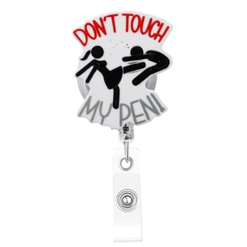 Funny Don't Touch My Penl Nurse Badge Reel, RN Badge Buddy, Cute ID Work Badge Holder with Retractable Alligator Clip, for LPN CNA MA Nurse Doctor Nursing Student Teacher, and Medical Workers