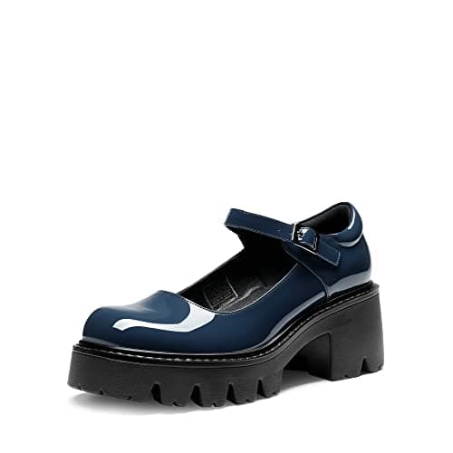 DREAM PAIRS Women's Mary Janes Shoes Platform Dress Low Heel Chunky Pumps Round Toe Ankle Strap Pumps Shoes Oxfords Esther,Size 6,Navy,SDPU2346