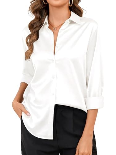 BBIBBI Womens Satin Silk Button Down Shirts Dressy Casual Business Tops