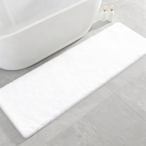 Kildoss Polyester Bathroom Runner Rug 24"x72" White, Soft Shaggy Bath Mat