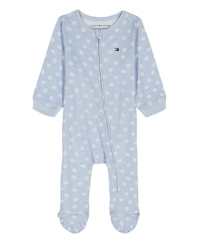 Tommy Hilfiger Baby Boy's Long Sleeve Footed Onesie, Cashmere Blue/Bright White, 6-9 Months