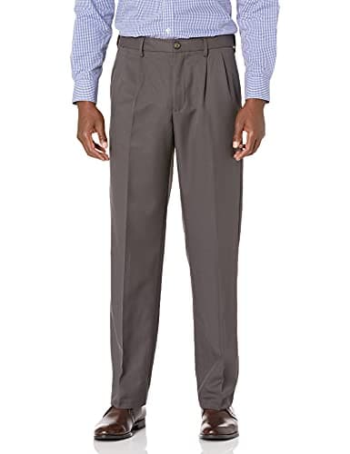 Amazon Essentials Men's Classic-Fit Pleated Dress Pants (Available in Big & Tall), Dark Grey, 34W x 28L