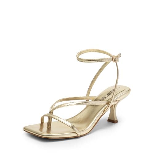 DREAM PAIRS Women's Dressy Thong Kitten Heel Sandals,Gold-Pu,6