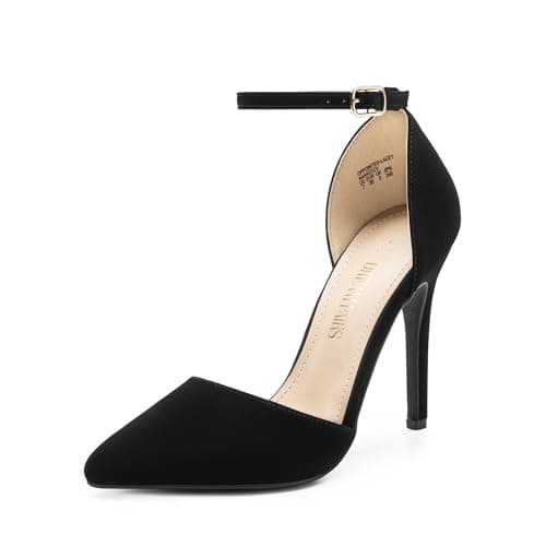 DREAM PAIRS Women's Oppointed-Lacey Pointed Toe Ankle Strap High Heel Stiletto Pumps Wedding Dress Shoes,Size 5.5,Black/Nubuck,Oppointed_Lacey
