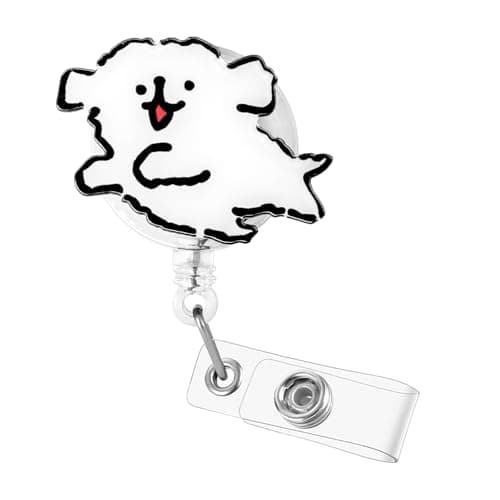 Cute Fluffy Puppy Retractable Badge Reel, Whimsical ID Badge Holder for Office & Work - Retractable ID Clip for Name Tags, Cards & Badges