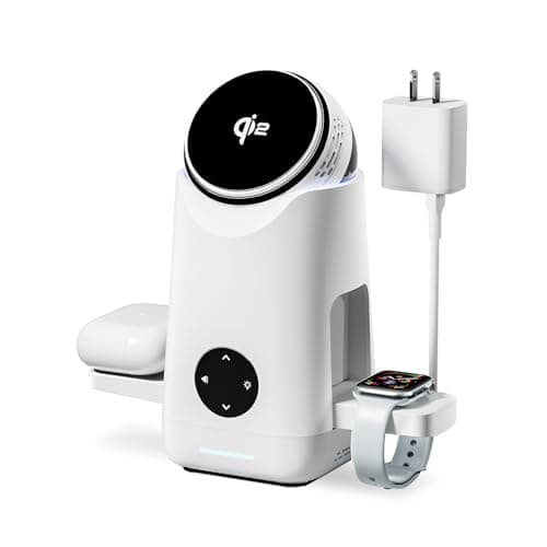 3-in-1 Charging Station for Apple & Samsung - Qi2 Certified 15W Rotating Wireless Mag-Safe Charger Stand for Apple - iPhone 17 16 15 14 13 12, AirPods, Apple & Galaxy Watch, Samsung S25 S24 Bud(White)