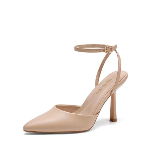 DREAM PAIRS High Heels for Women Closed Pointed Toe Dress Shoes for Women Ankle Strap Stiletto Heel Party Wedding Sexy Pump Shoes,Size 6.5,Nude-Pu,SDPU2496W