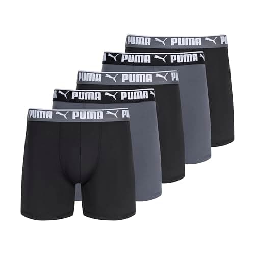 PUMA Men's 5 Pack Performance Boxer Briefs, Black Grey, Medium