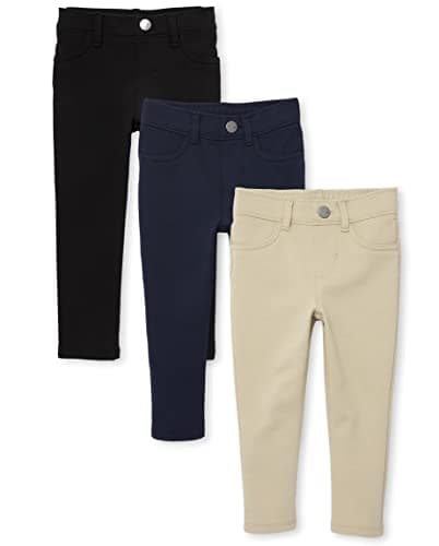 The Children's Place baby girls And Toddler Ponte Knit Pull on Jeggings Pants, Black/Sandy/Tidal 3 Pack, 4T US