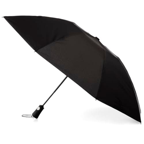 Totes Auto Open Reverse Close Windproof Compact Inbrella with UV and Water Repellent Protection, Black, 46" Canopy