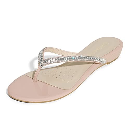 DREAM PAIRS Women's Fashion Rhinestones Design Slides Sandals,Size 5,Nude,JEWEL_03