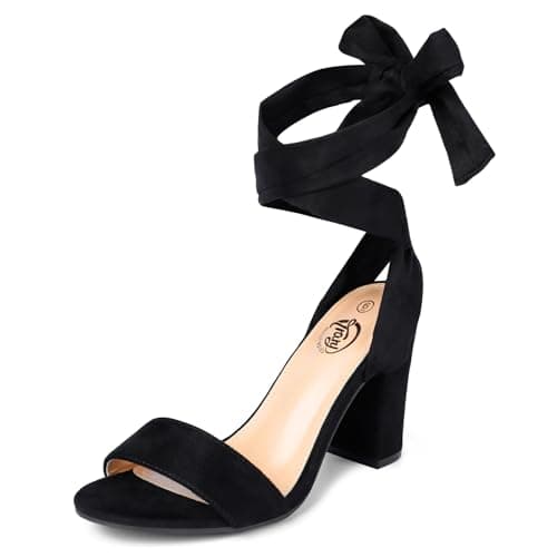 Trary Varina Heels for Women, Strappy Heels 3 Inch Lace Up Black Sandals,8