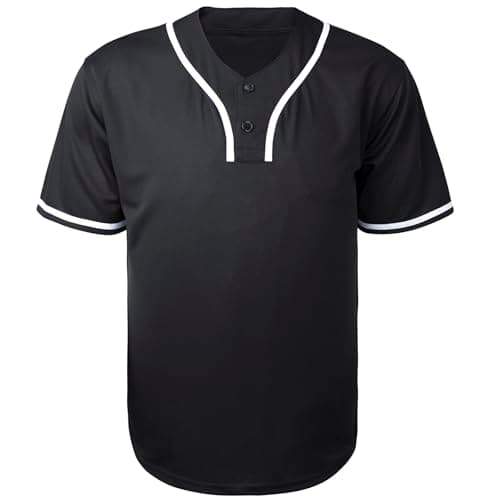 Men's Classic Blank Baseball Jersey Short Sleeve 2-Button Breathable Mesh Athletic Shirt(Small,Black)