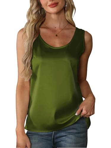 Mawor Silk Satin Tank Top for Women Summer Camisole 2026 Sleeveless Blouse Dressy Casual Shirt Outfits Arm Green L
