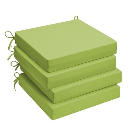 UNIKOME Outdoor Chair Cushions Pack of 4, Water Resistant Patio Cushions with Ties, High Density Sponge Filling Square Corner Seat Cushions for Outdoor Furniture, 18.5"*16"*3", Green