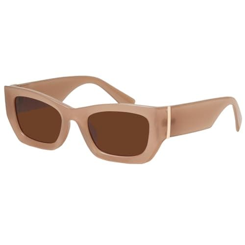 mosanana Trendy Cat Eye Rectangle Polarized Sunglasses for Women Cute Brown