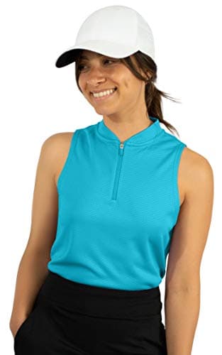 Three Sixty Six Womens Sleeveless Collarless Golf Polo Shirt with Zipper - Quick Dry Tank Tops for Women Algiers Blue