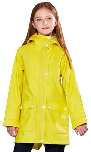 SOLOCOTE Kids Rain Jacket Hooded Water-Resistant Raincoat Yellow
