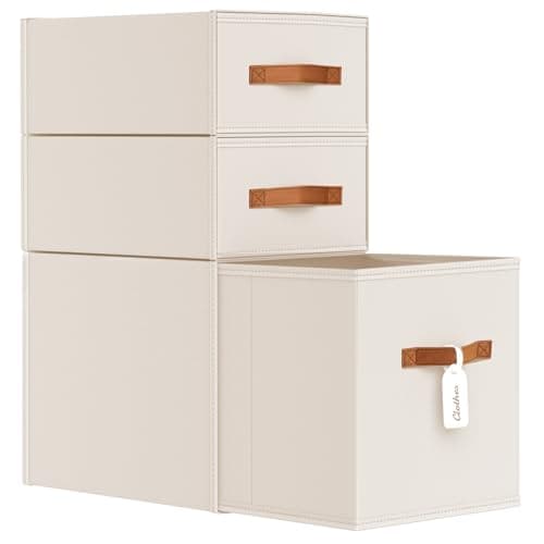 DIMJ Closet Organizers and Storage - Fabric Storage Bins with Drawers Stackable Closet Bins with Labels for Clothes, Sweaters, Bedding, Collapsible Storage Cubes for Bedroom, Living Room, Shelf