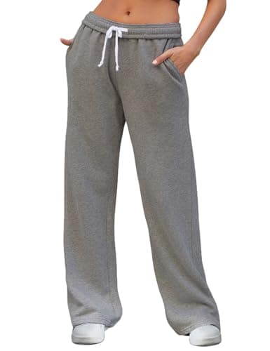 FACDIBY Women's Wide Leg Sweatpants High Waisted Baggy Interior Drawstring Sweatpants Straight Leg Sweat Pants, Dark Grey XL