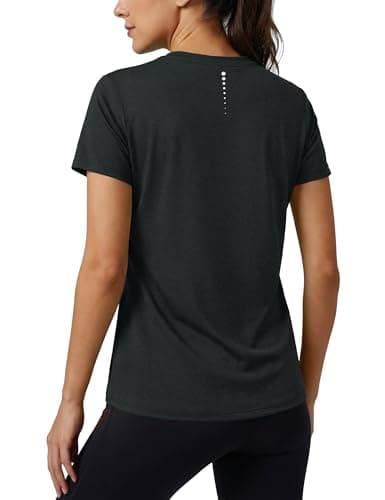 MAGCOMSEN Short Sleeve Workout Tops for Women Athletic Moisture Wicking Shirts Quick Dry Crewneck Running Gym Black Tee M