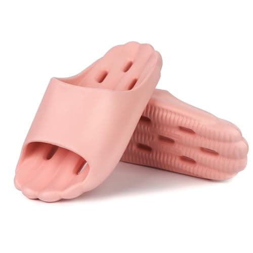 LIOERDIWE Shower Shoes Women Slides for Men Quick Dry Shower Slippers Lightweight Non Slip Pool Sandals Bathroom College Dorm, Coral Pink, Size US 7-7.5