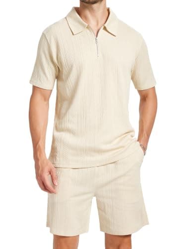 yuyangdpb Men's 2 Pieces Outfits Casual Polo Shirt and Shorts Set