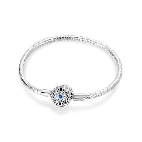 925 Sterling Silver Charm Bracelet for Pandora Charms Weaving Love Heart Shape Bracelet Clasp Snake Chain Braceles with Blue 5A Cubic Zirconia Fit Any Charm Bracelet Gift for Teen Women Wife 19CM