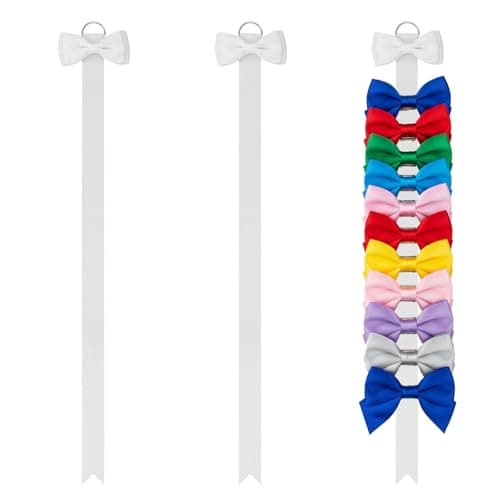Neyauo 3 Pcs Bow Holder for Girls Hair Bows, 38" Long Wall Hanging Hair Bow Organizer for Headbands & Clips, White Ribbon Storage Rack for Nursery Decor, Baby Room Bedroom