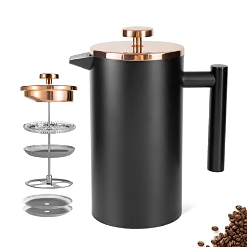Meelio 1500ml French Press Coffee Maker, Double Wall 304 Stainless Steel Insulated Cafetiere Coffee Press with 3 Layer Filter, Large Capacity Coffee Brewer for Home Camping Office