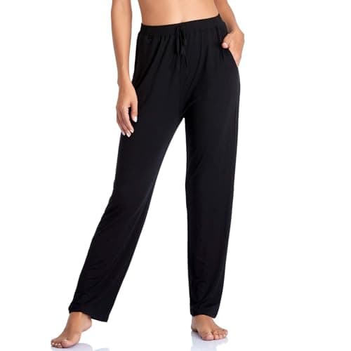 Envlon Yoga Pants for Women Loose Open Bottom with Pockets Lightweight Comfy Pajama Pants Casual Pj Pants Workout Sweatpants Black