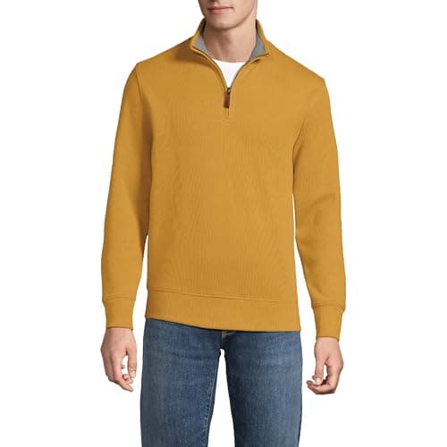 Lands' End Mens Bedford Rib Quarter Zip Sweater Dijon Gold Regular Medium