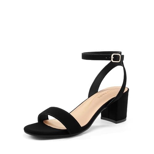 DREAM PAIRS Women's Open Toe Ankle Strap Low Block Chunky Heels Sandals Party Dress Pumps Shoes,Size 5,Black/Nubuck,CARNIVAL