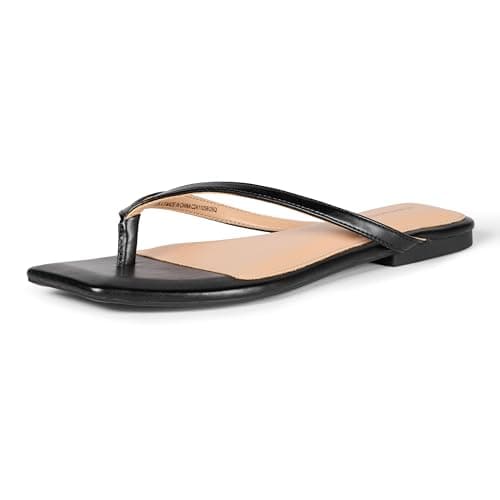 Amazon Essentials Women's Thong Sandals, Black Faux Leather, 6