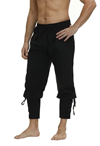 Parlsdy Men's Pirate Pants Renaissance Costume Lace-Up Ankle Trousers