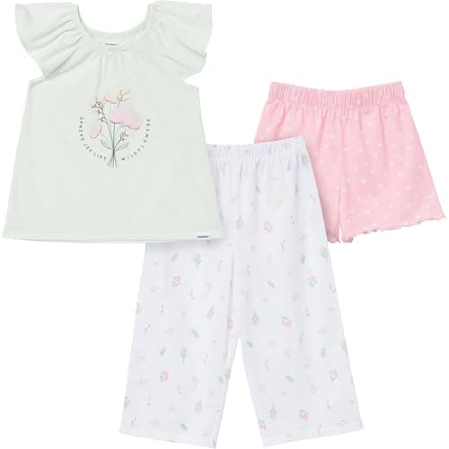 Gerber Toddler Girls' T-Shirt, Shorts & Pants Pajama Set, Wildflowers, 4T