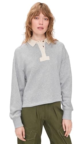 rag & bone Women's Vintage Terry Oversized Polo Sweatshirt, hthrg, L