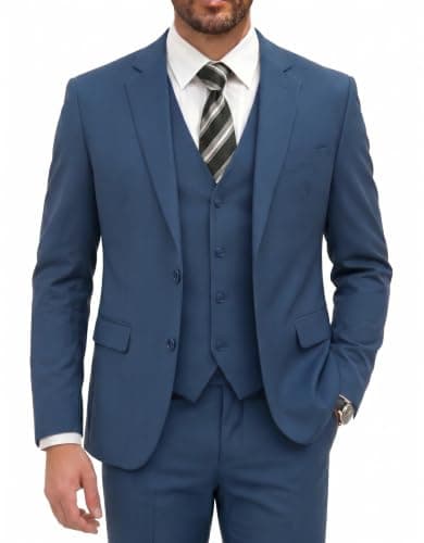 COOFANDY Men's Suits Regular Fit 3 Piece Single Breasted Tuxedo Suit Set Formal Business Wedding Party Suit Separates Blue