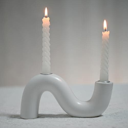 Sveudvdis Ceramic Candle Holder, Modern Taper Candlestick Holder for Dining Table, Living Room Coffee Table, Candelabra for 2 Taper Candles-White