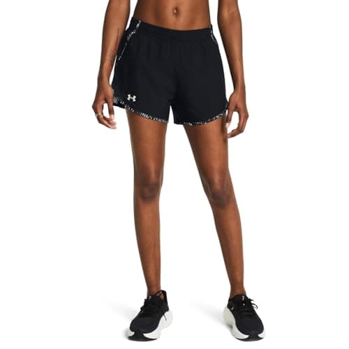 Under Armour Womens Fly by Printed Shorts, (005) Black/Tetra Gray/Reflective, X-Small
