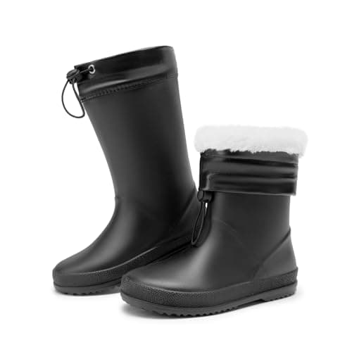 DREAM PAIRS Kids Rain Boots Boys Girls Lightweight Boots Waterproof Easy-on Outdoor Playing Rain Boot Unisex-Child,Size 8 Toddler,All Black,SDRB2401K