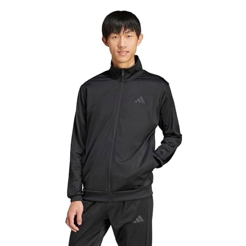 adidas Men's 3-Stripes Tricot Regular Sportswear Track Top, Black/Black, Medium/Tall