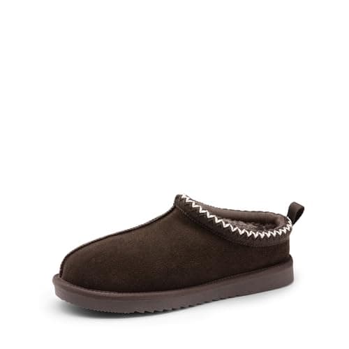 DREAM PAIRS Men's Fuzzy Cozy Slippers Genuine Suede Indoor Outdoor Home Comfy Winter Slip On Cute Warm Memory Foam Furry Shoes FuzzyEasy,Size 12,Brown,SDSL2412M