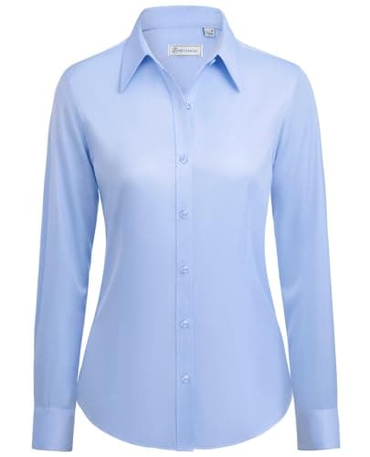 siliteelon Blue Button Down Shirt Women Long Sleeve Work Collared Shirt